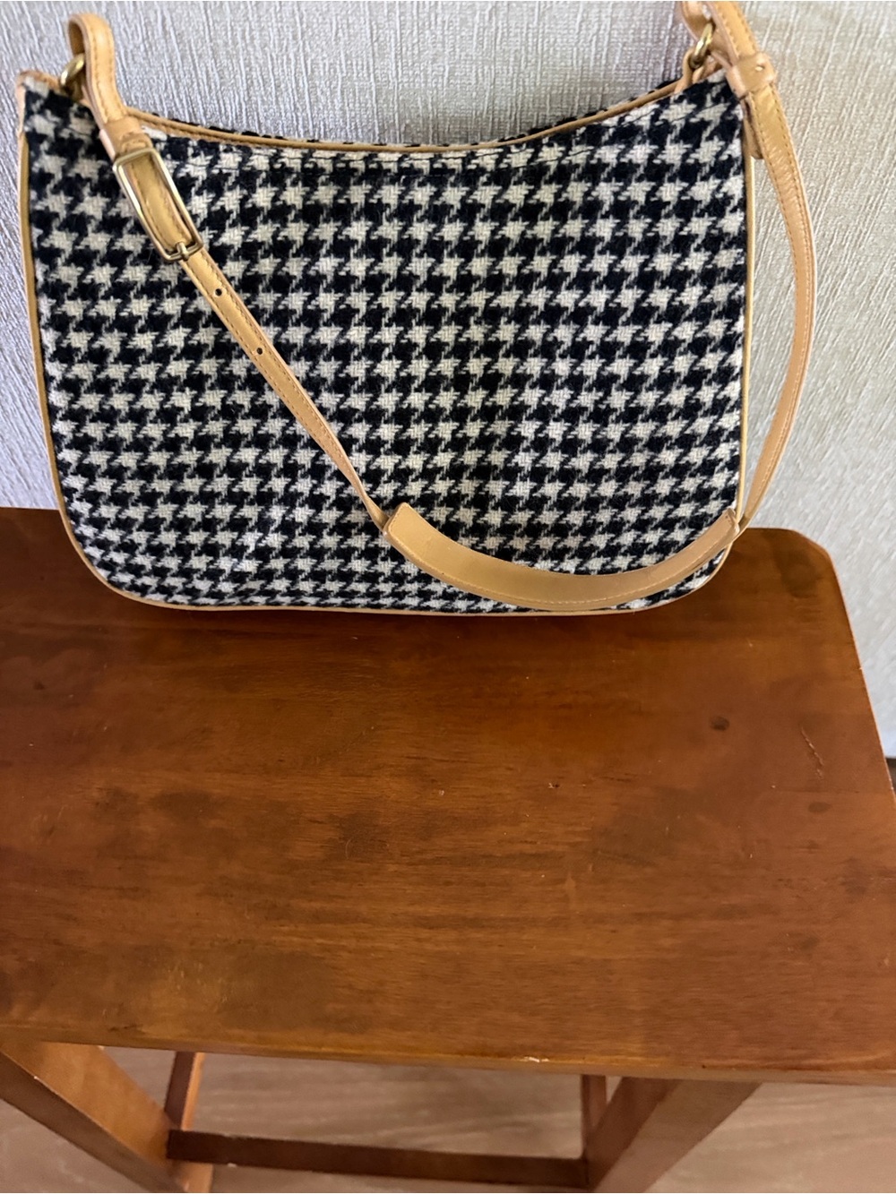 Coach Black & White Houndstooth Shoulder Bag with Tan Trim